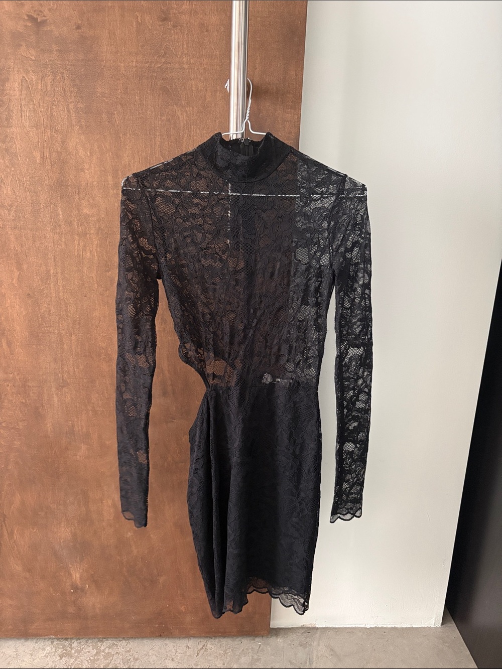 Fleur du Mal Black Lace Long-Sleeve Cutout Dress